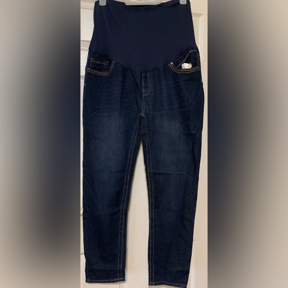 Maternity Blue Skinny Jeans with Dark Wash and Contrast Stitching